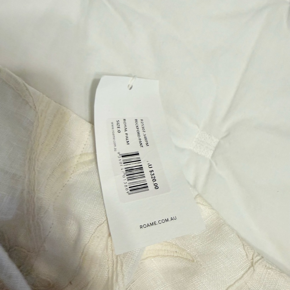 Roame Cream Floral Embroidered Linen Pants size 0 NWOT - Picture 4 of 5